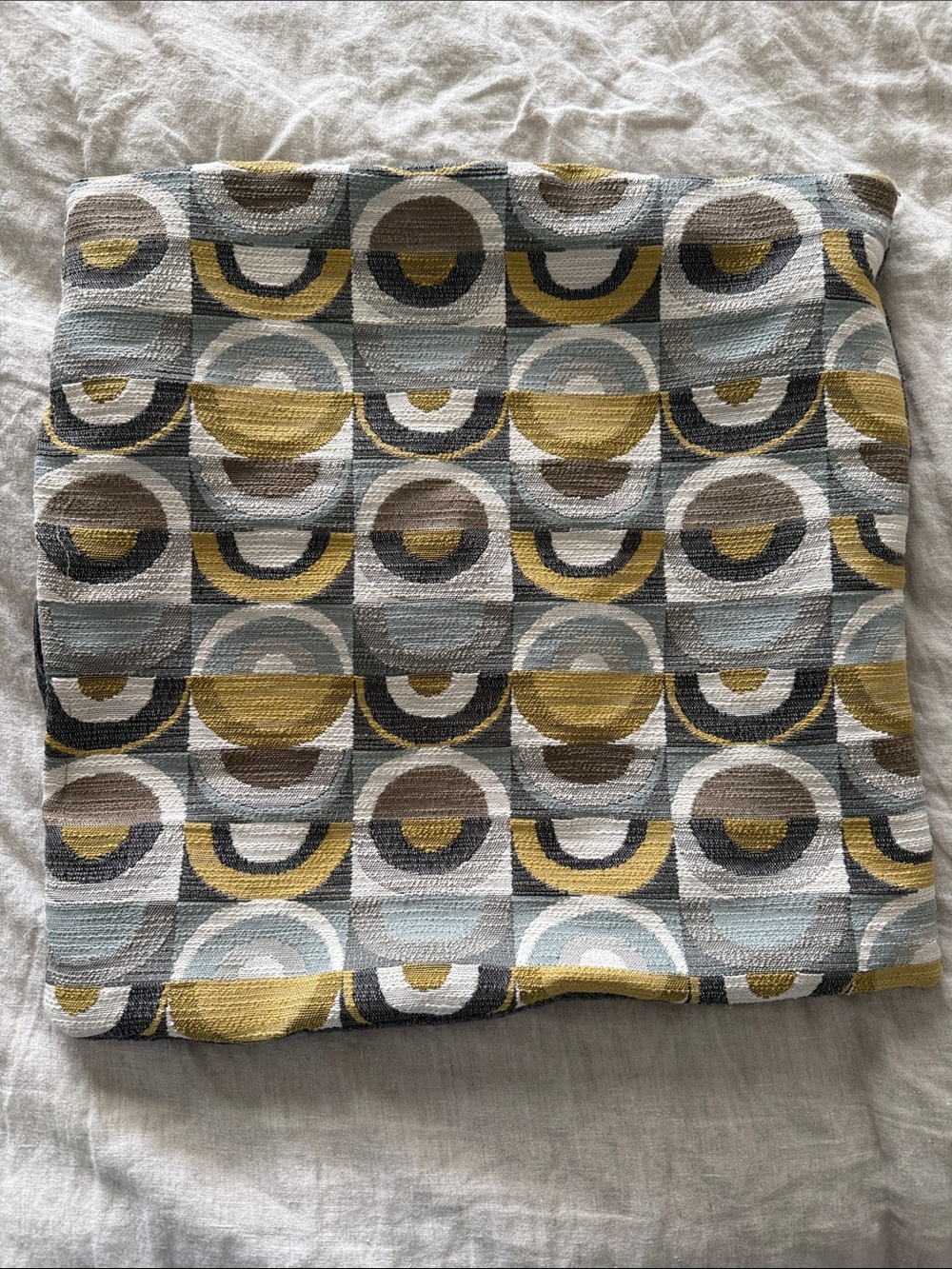 Geometric Retro Circle Decorative Pillow Cover - Mustard, Gray, Blue
